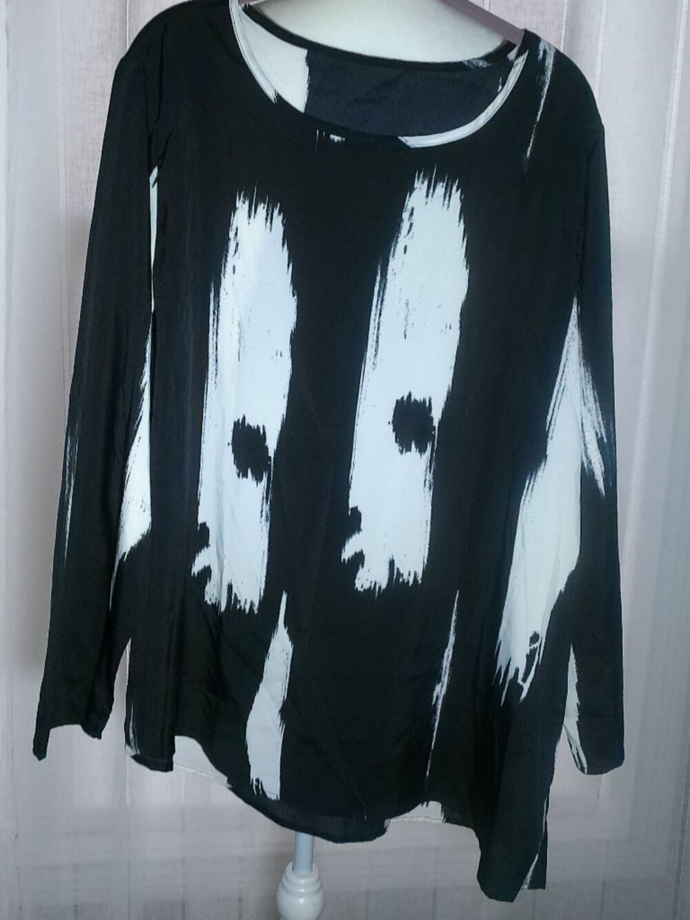 BOUTIQUE BRAND Long Sleeve Scoop Neck Black & White Abstract Print Blouse 2XL